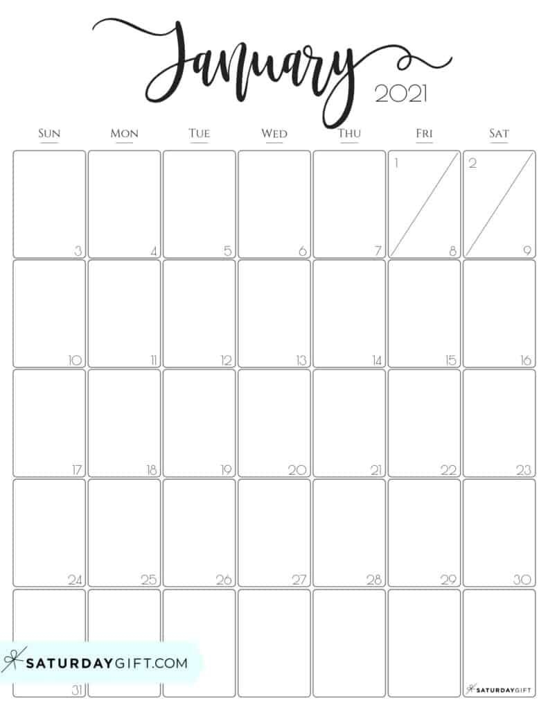 Cute (&amp; Free!) Printable January 2021 Calendar | Saturdaygift