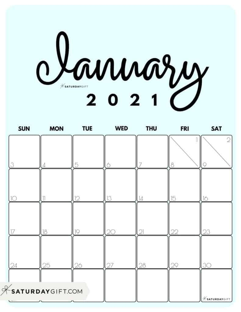 Cute (&amp; Free!) Printable January 2021 Calendar | Saturdaygift