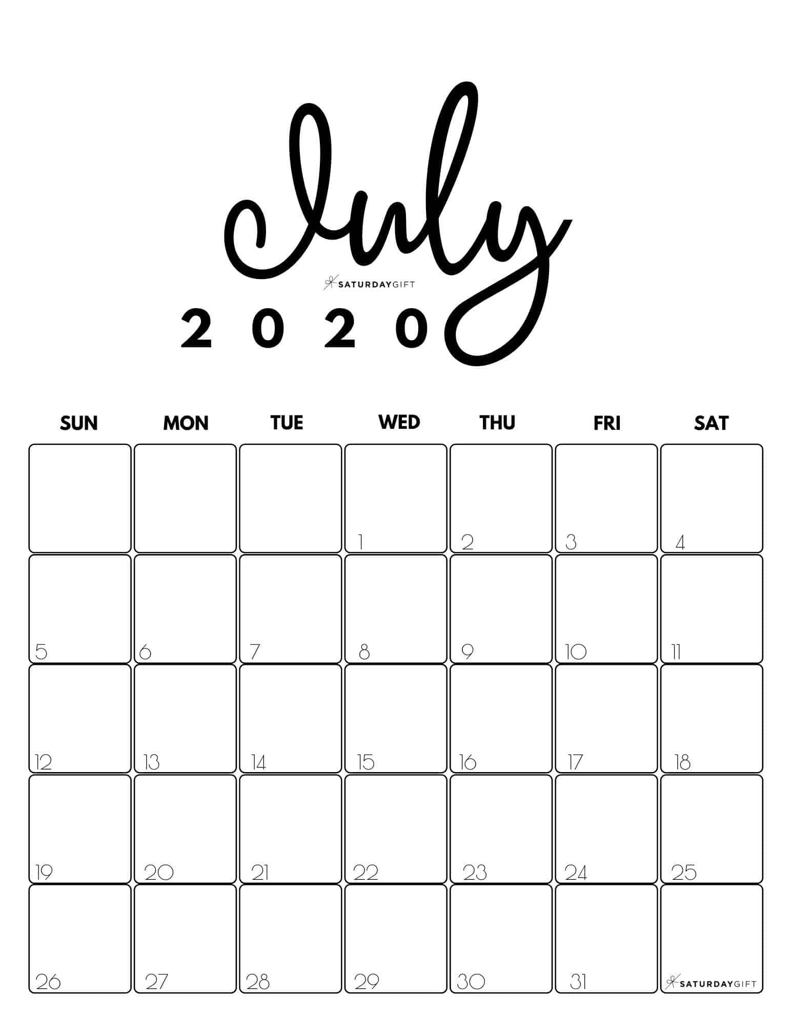 Cute (&amp; Free!) Printable July 2021 Calendar | Saturdaygift