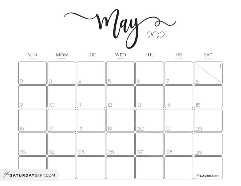 Cute (&amp; Free!) Printable May 2021 Calendar | Saturdaygift