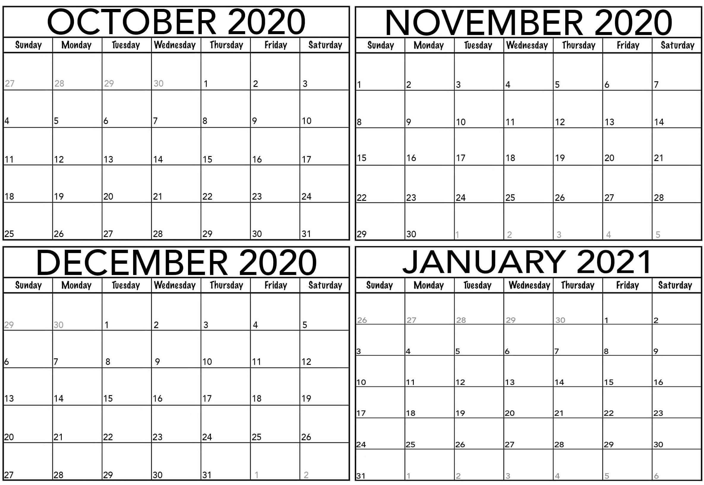 Best 4 Month Calendar 2021 October To January