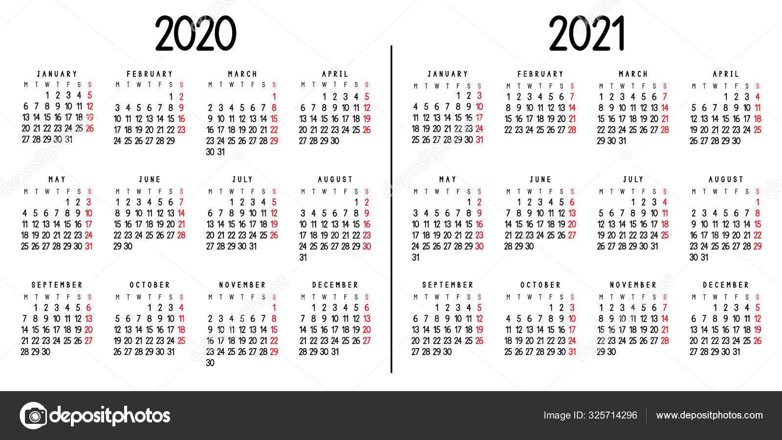 Календарь 2020 2021 Понедельника Начинается Неделя Векторная