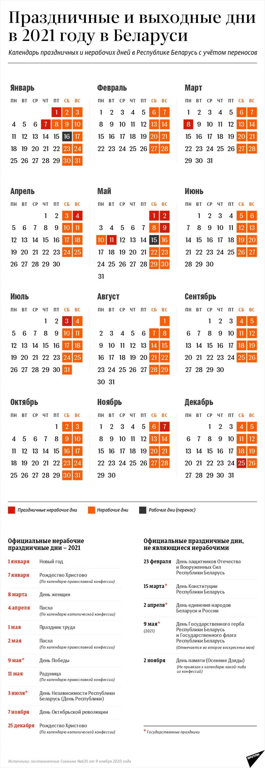 Календарь Выходных И Праздничных Дней В 2021 Году В Беларуси