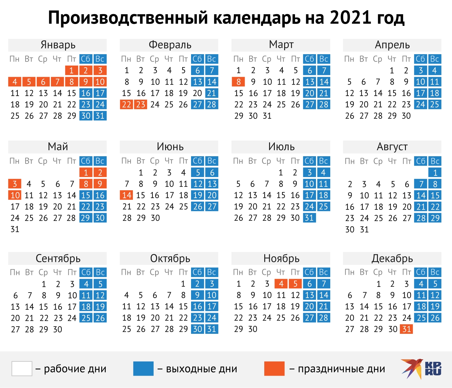 Производственный Календарь На 2021 Год С Праздниками И