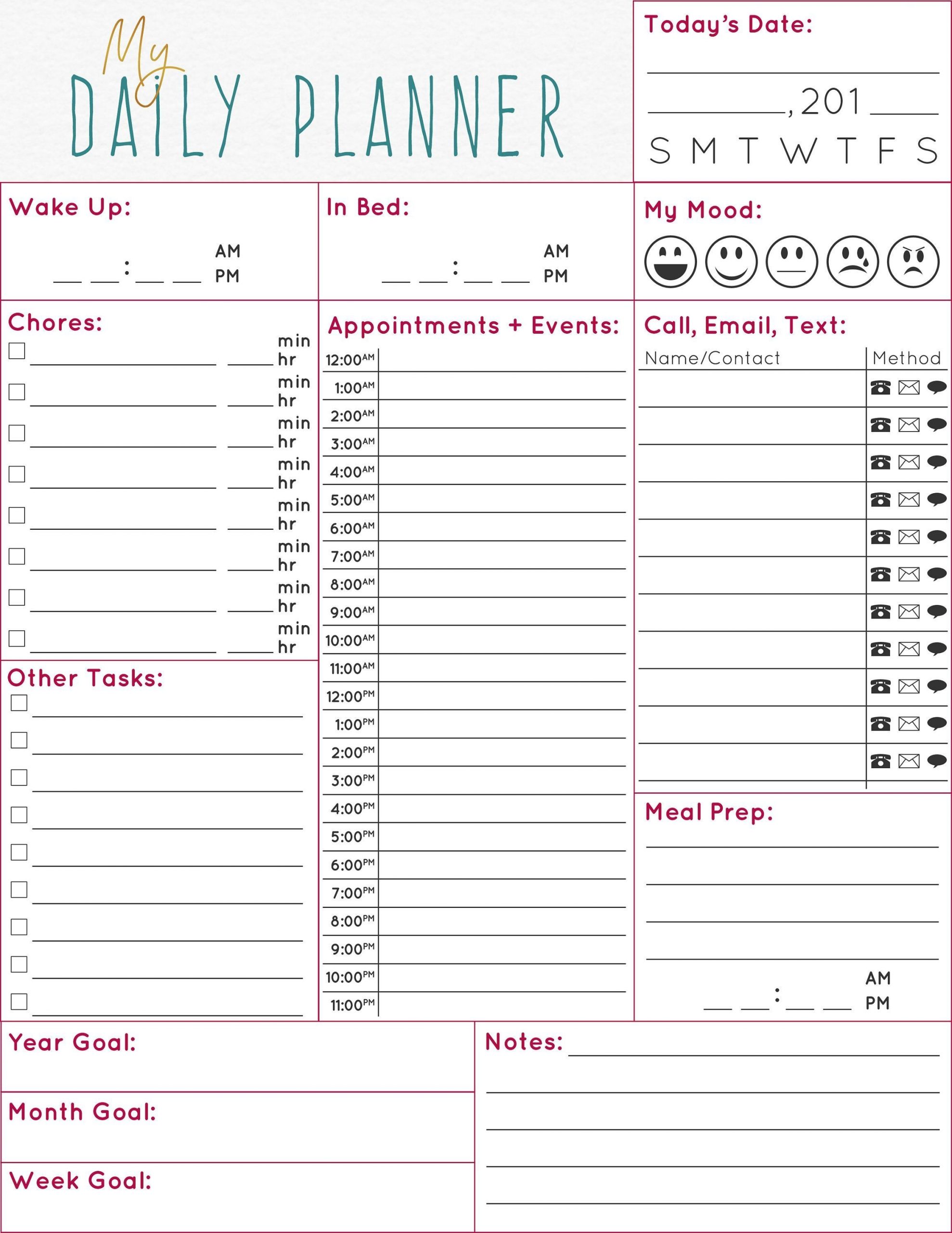 Daily Plan, Undated Daily, Daily Schedule, Undated Planner