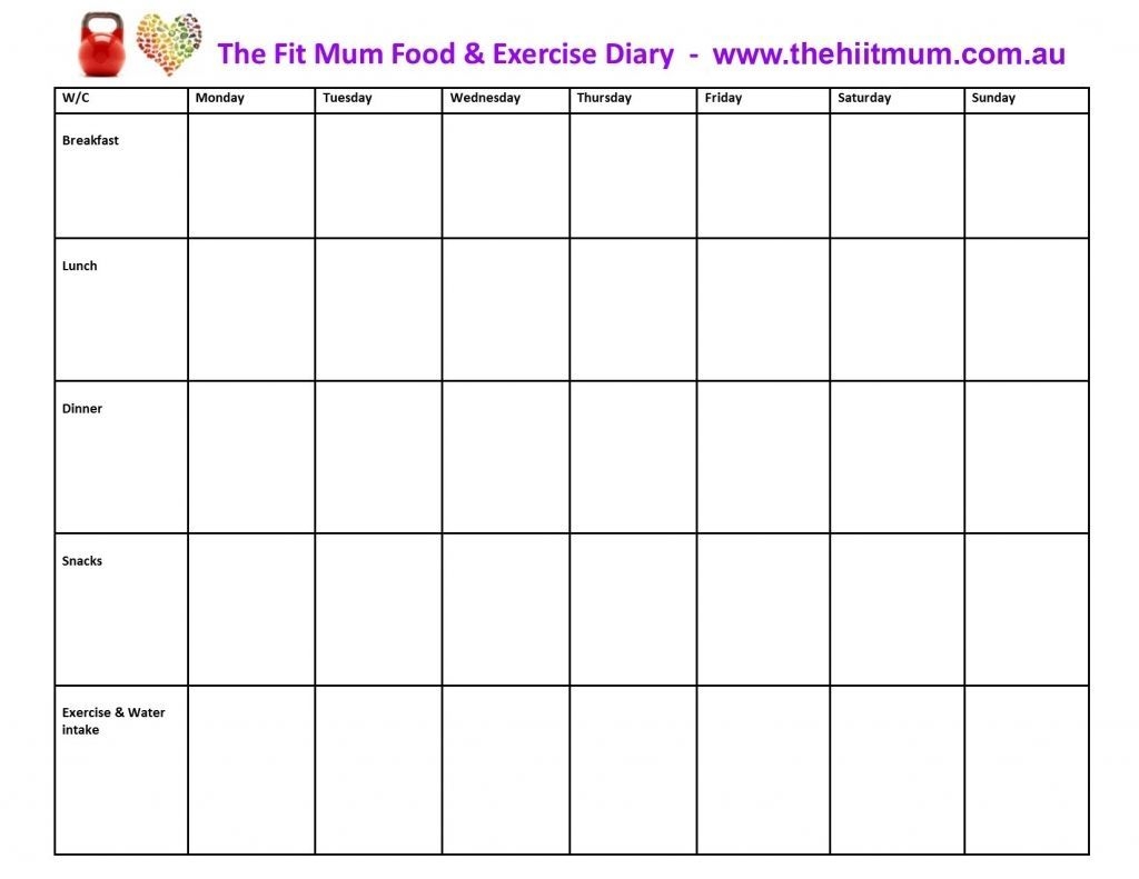 Diet And Exercise Calendar Template Journal Food Diary