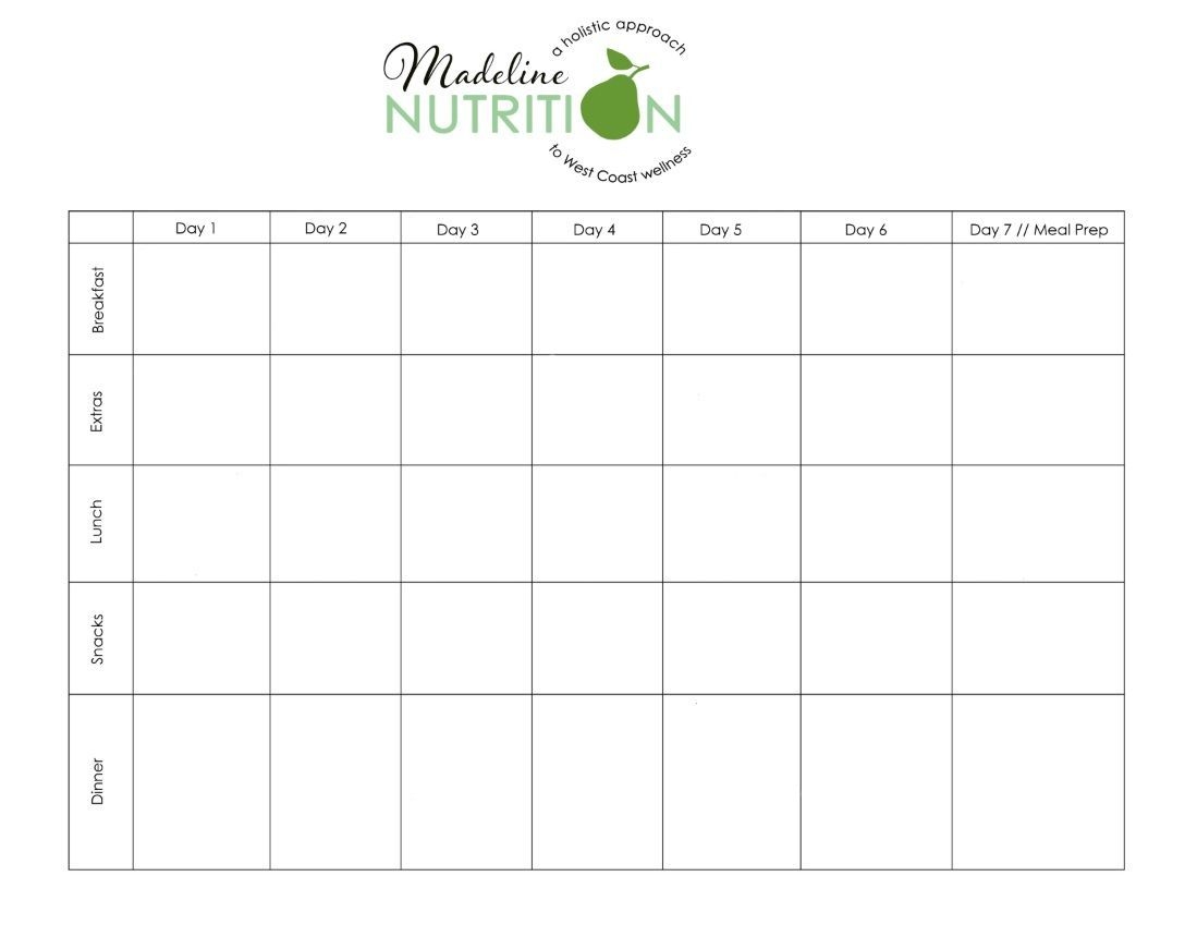 Diet And Nutrition Calendar Planner | Meal Planning Template