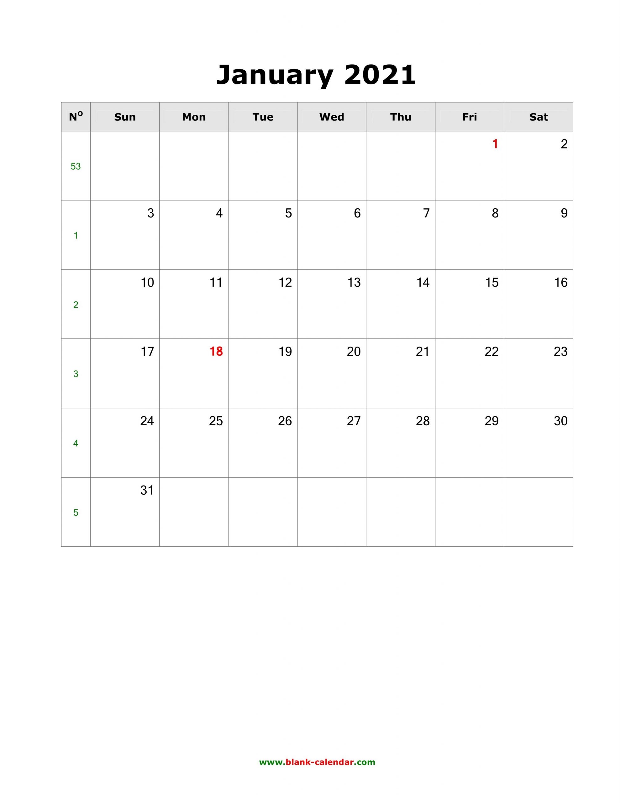 Download January 2021 Blank Calendar (Vertical)