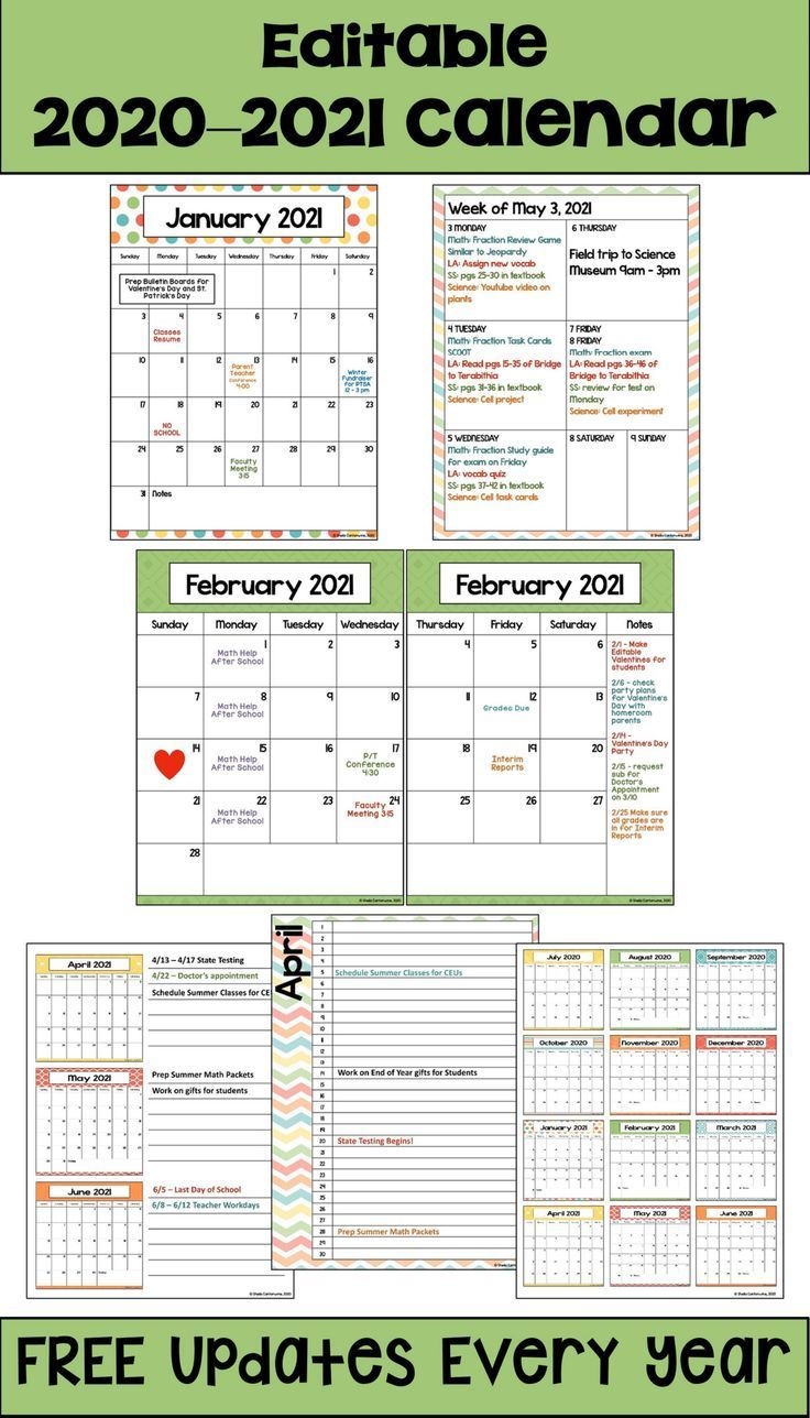 Editable 2020-2021 Calendar In Pastel Colors With Free