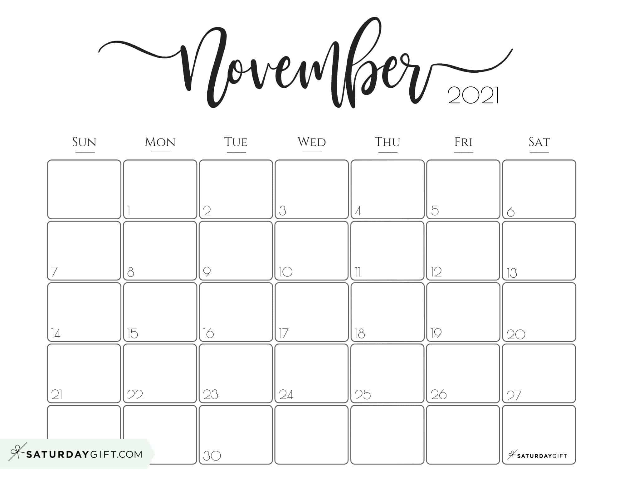 Elegant 2021 Calendar By Saturdaygift - Pretty Printable