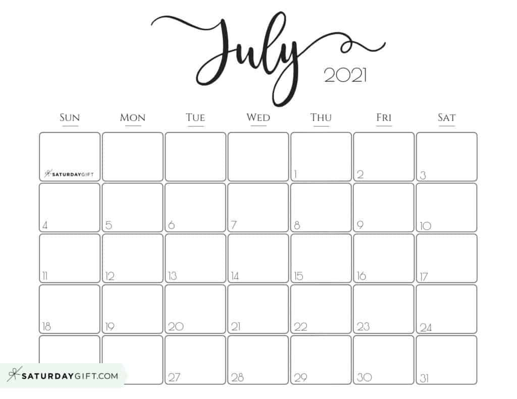 Elegant 2021 Calendar By Saturdaygift - Pretty Printable