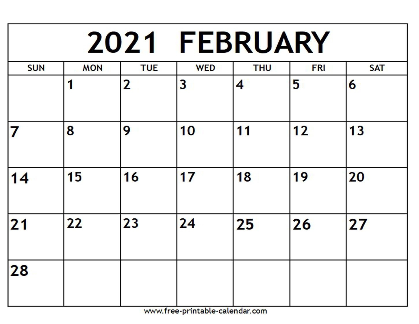February 2021 Calendar - Free-Printable-Calendar