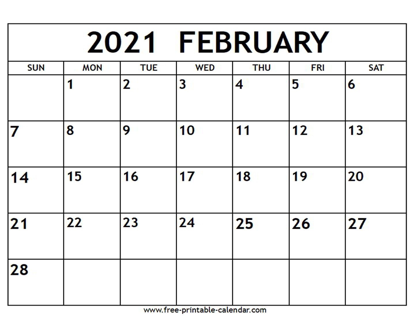 Universal February Calendar 2021 Printable