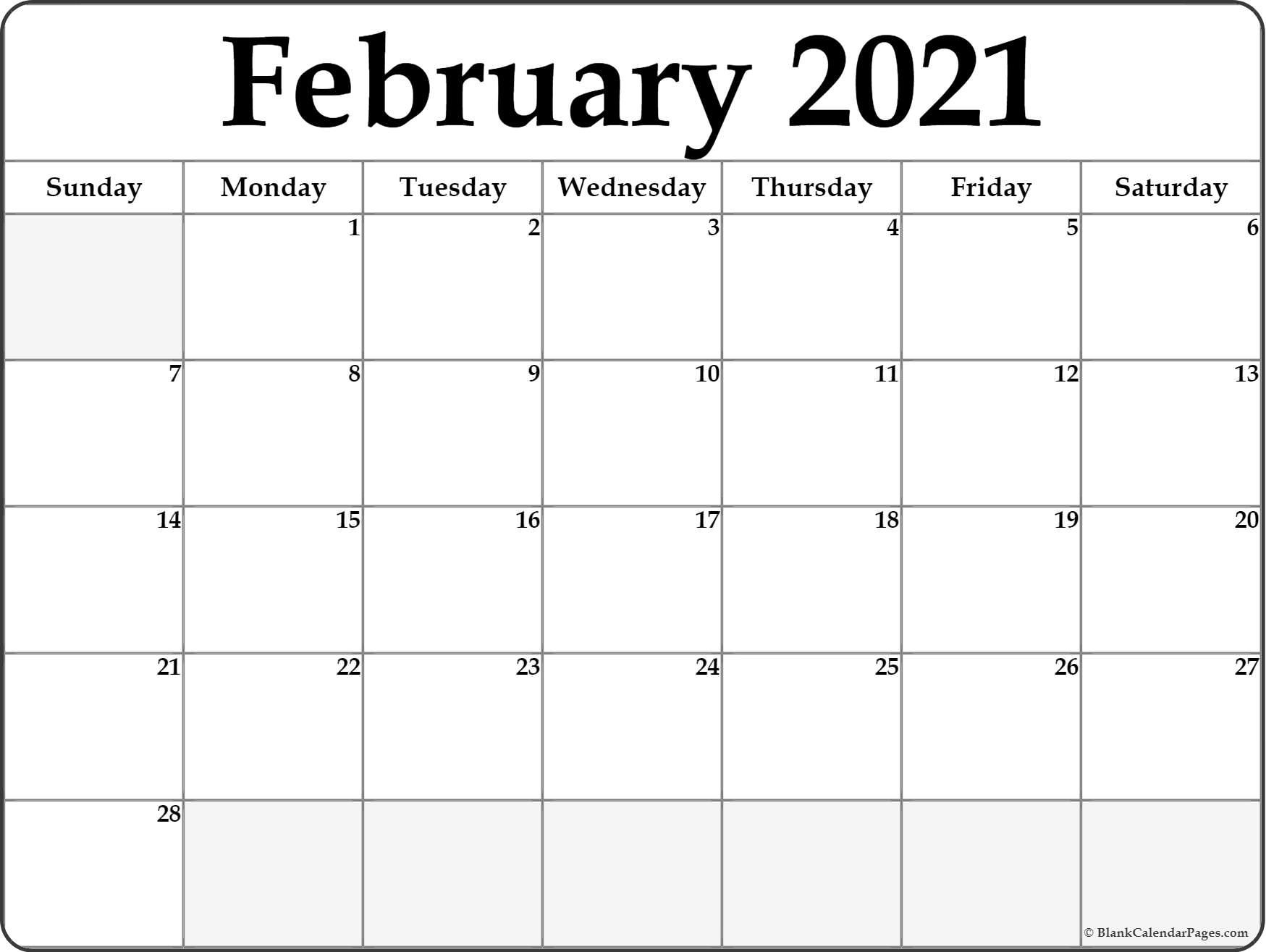 February 2021 Calendar | Free Printable Monthly Calendars