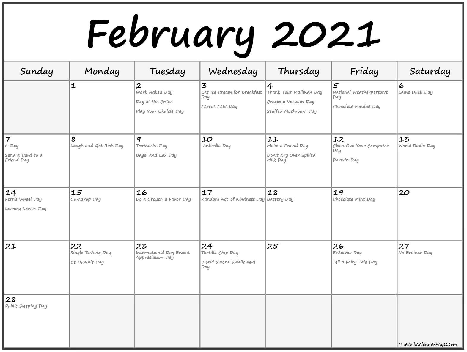 February 2021 Calendar With Holidays