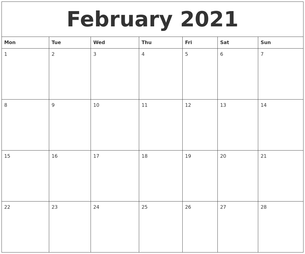 February 2021 Online Calendar Template