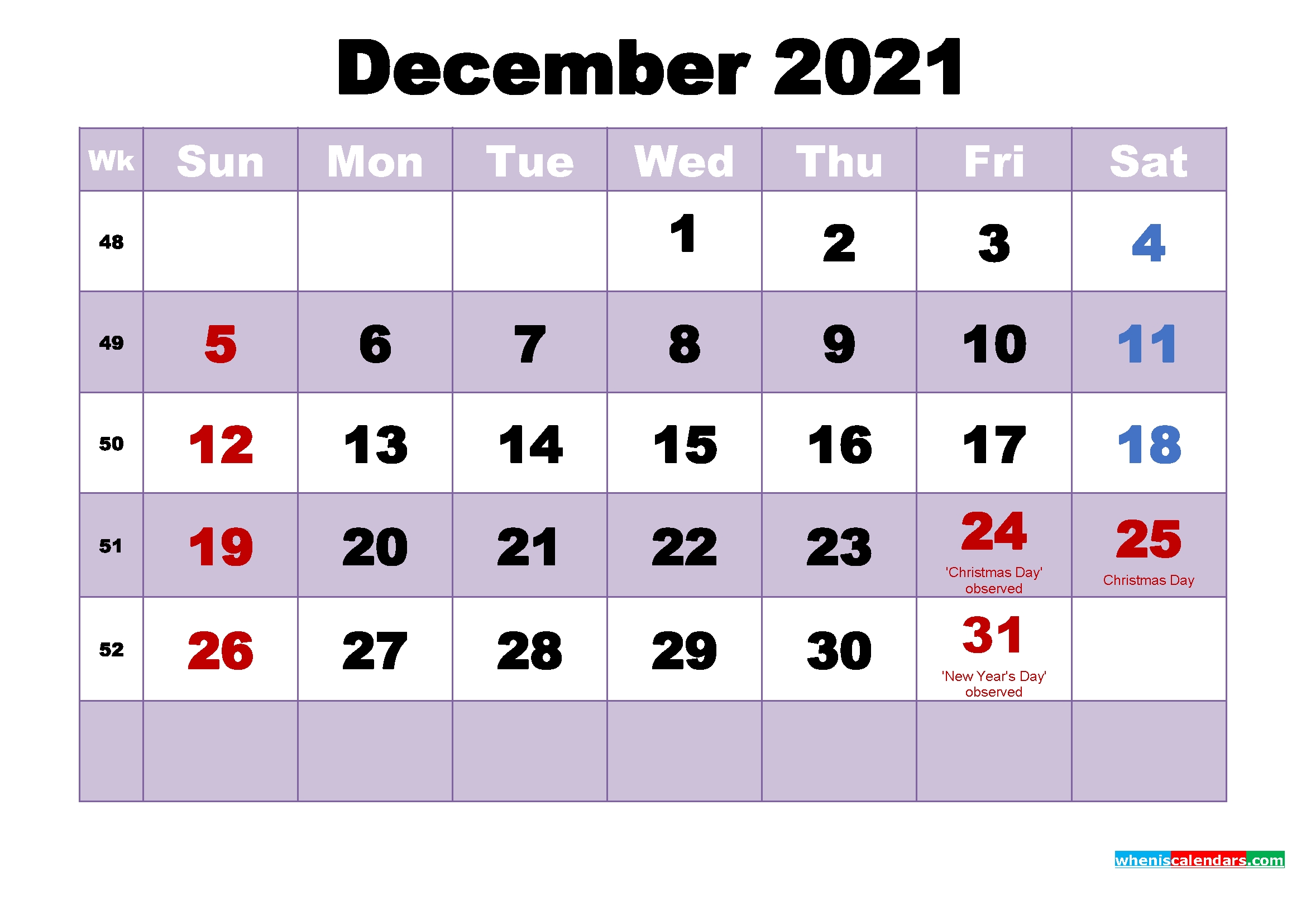 Free 2021 Printable Calendar December As Word, Pdf | Free