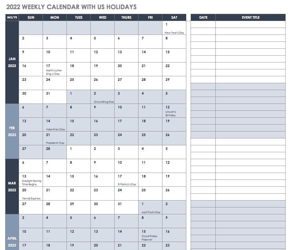 Free Blank Calendar Templates - Smartsheet