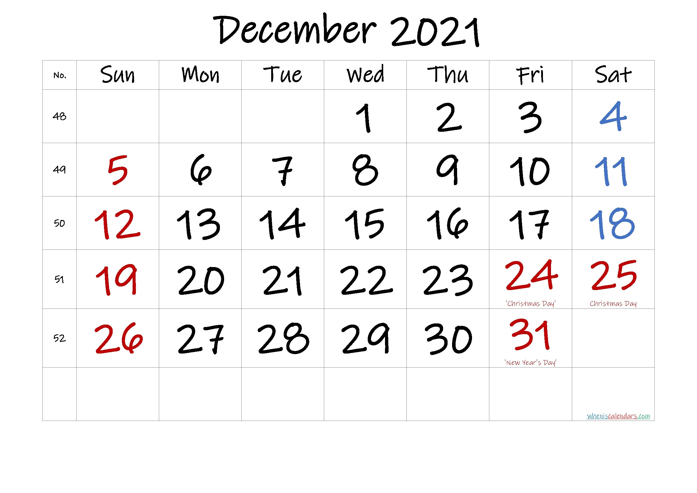 Free December 2021 Monthly Calendar Template Word-Template