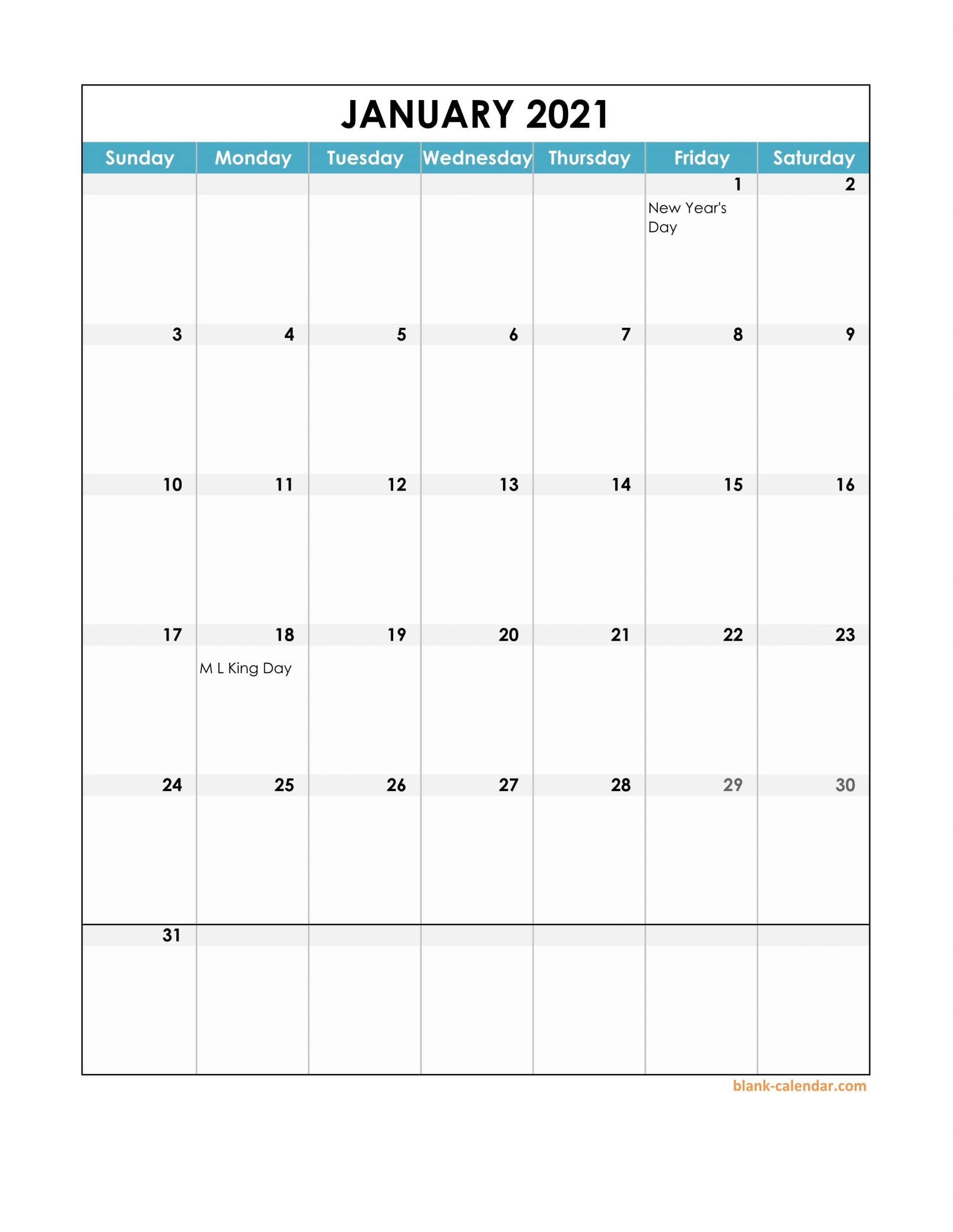 Free Download 2021 Excel Calendar, Full Page Table Grid, Us