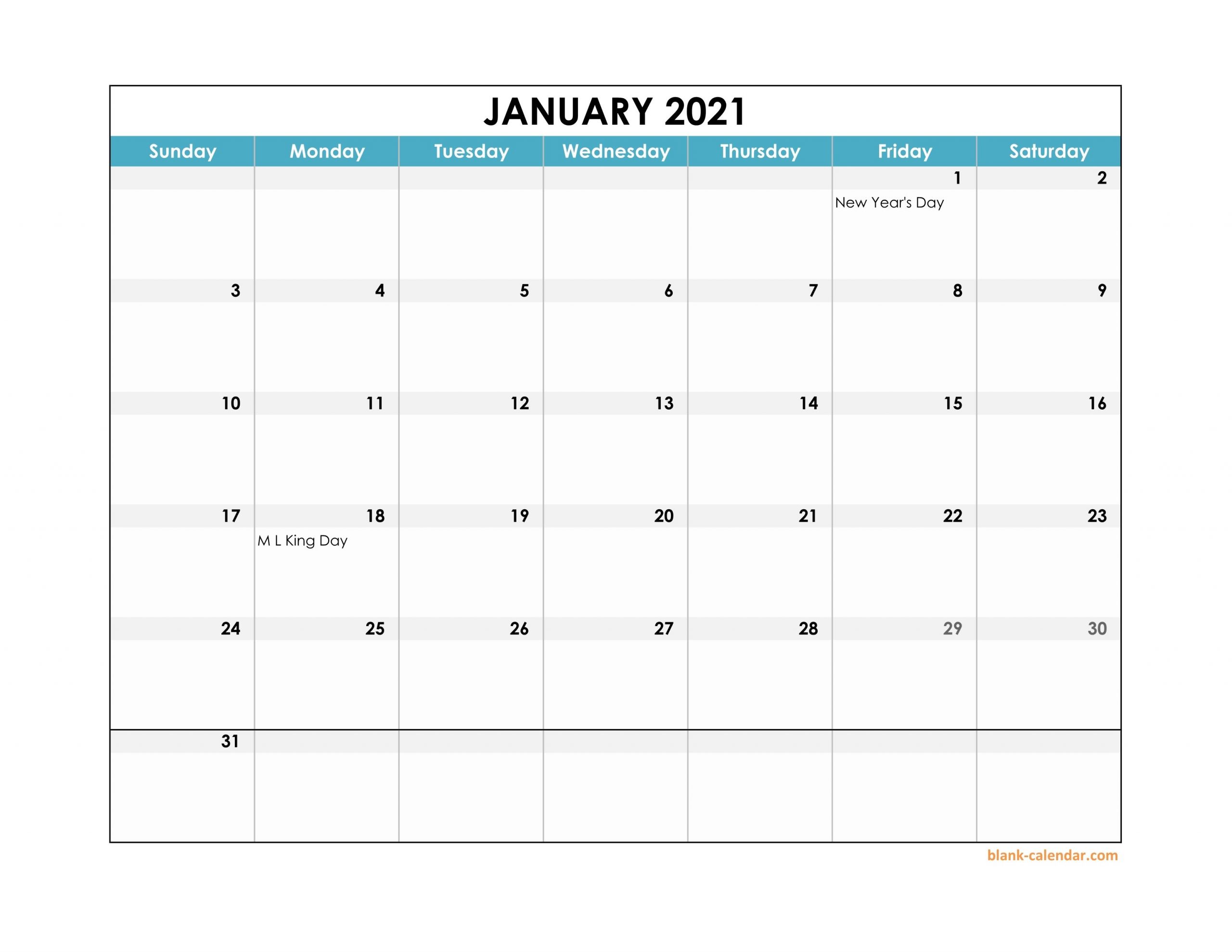 Blank Calendars 2021 Printable