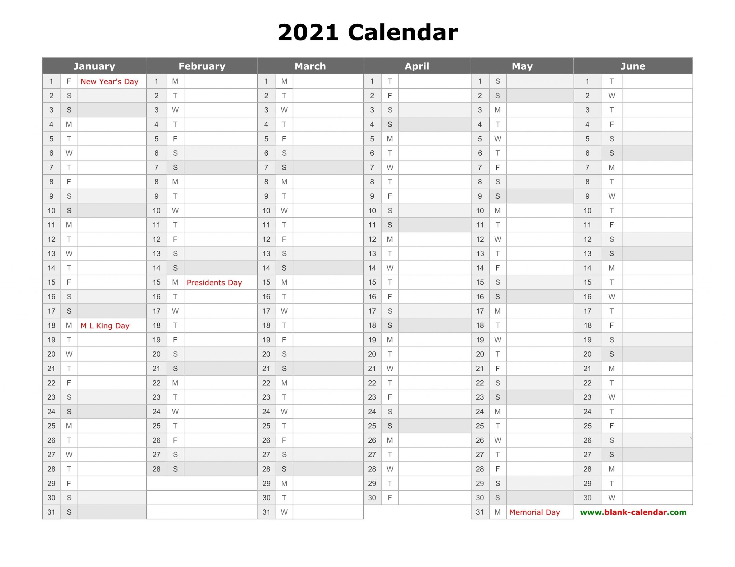 Free Download Printable Calendar 2021, Month In A Column