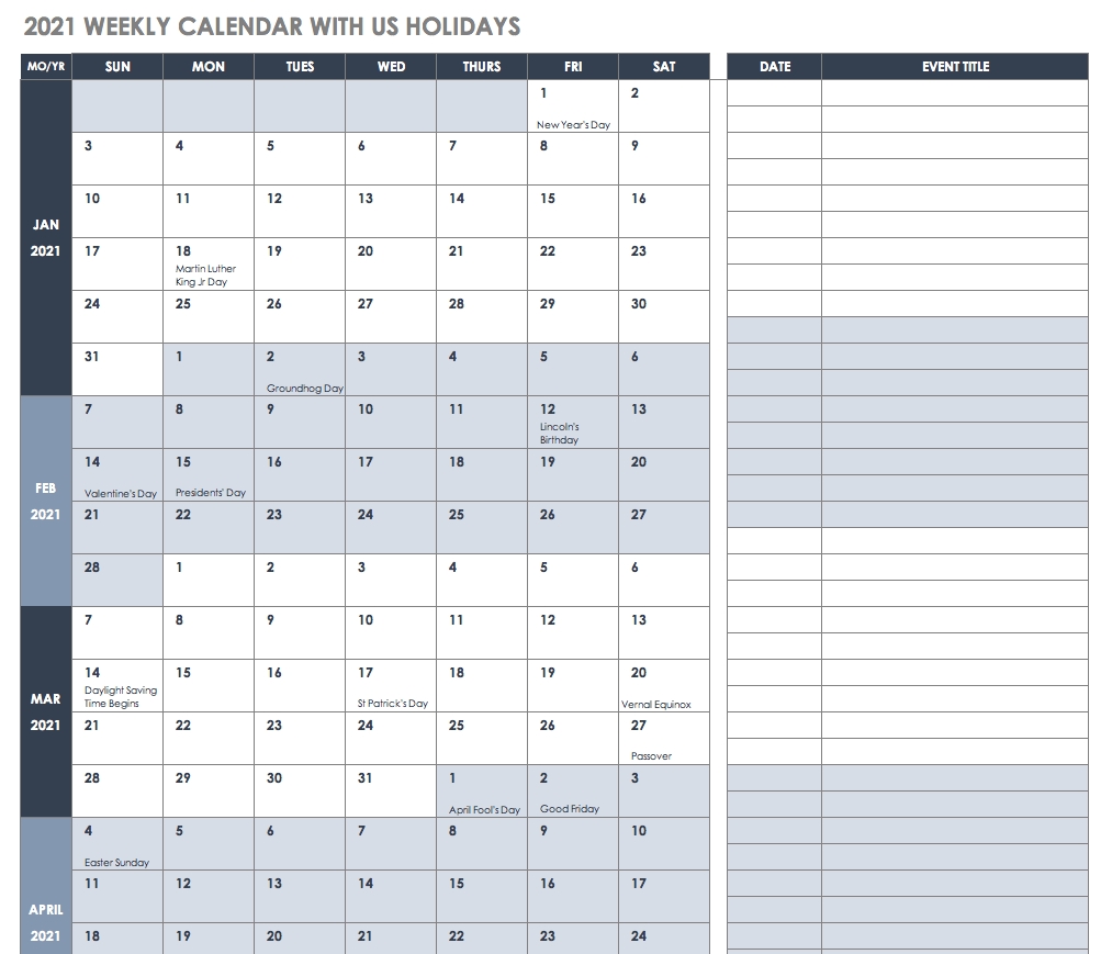 Free Excel Calendar Templates