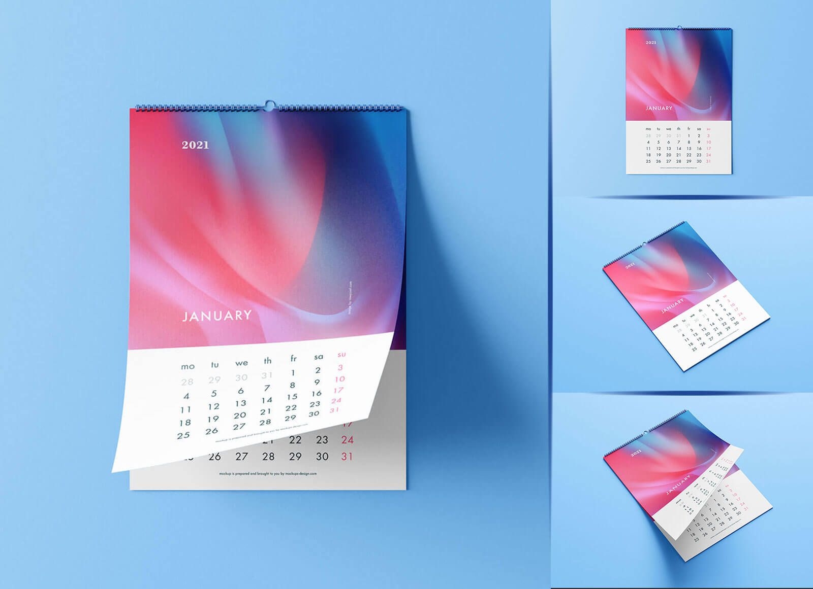 Free Premium Portrait Wall Calendar 2021 Mockup Psd Set