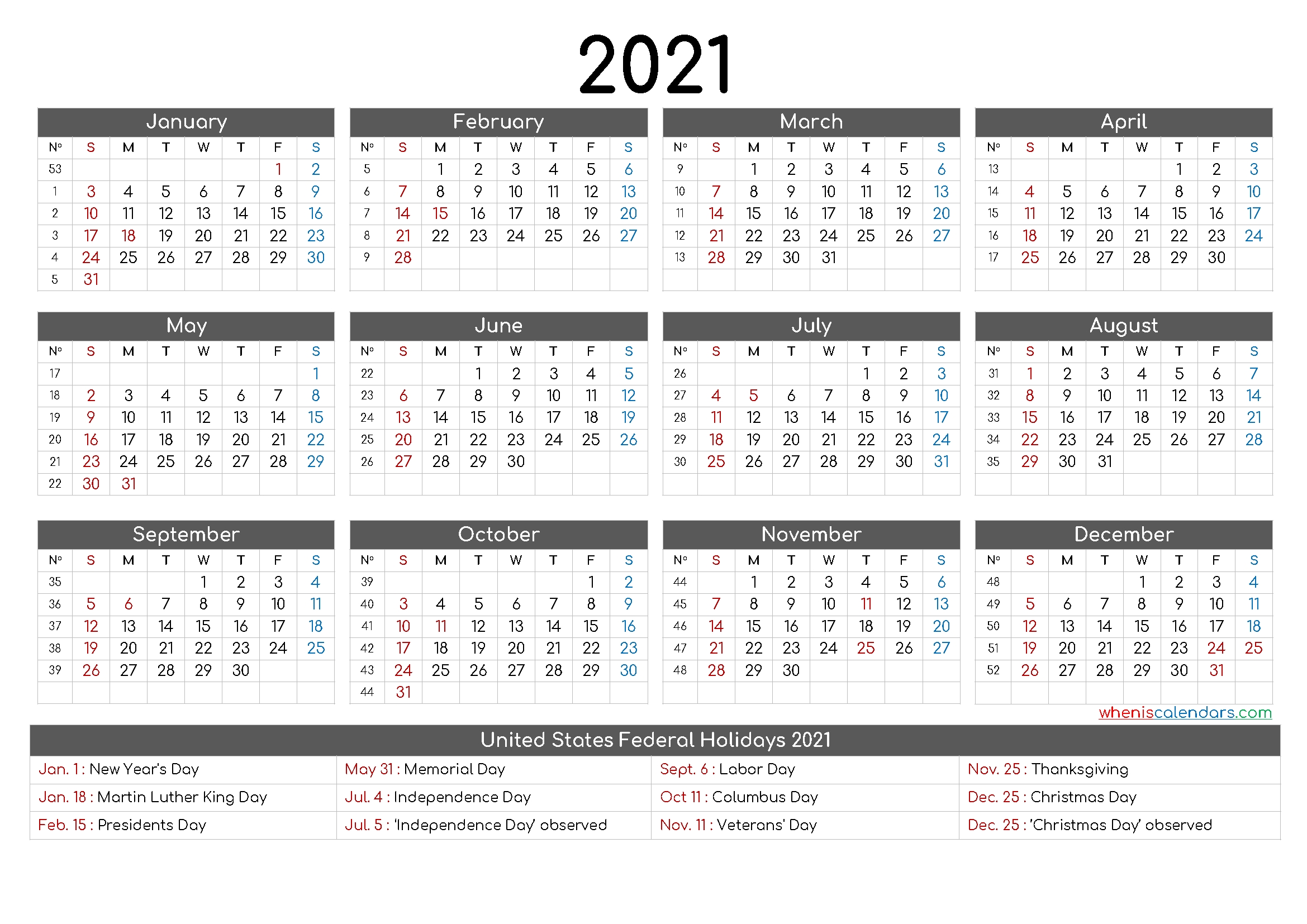 2021 12 Month Printable Calendar Free / 210 2021 Calendar Vectors Download Free Vector Art Graphics 123freevectors - The 12 months calendars print out on 12 pages.