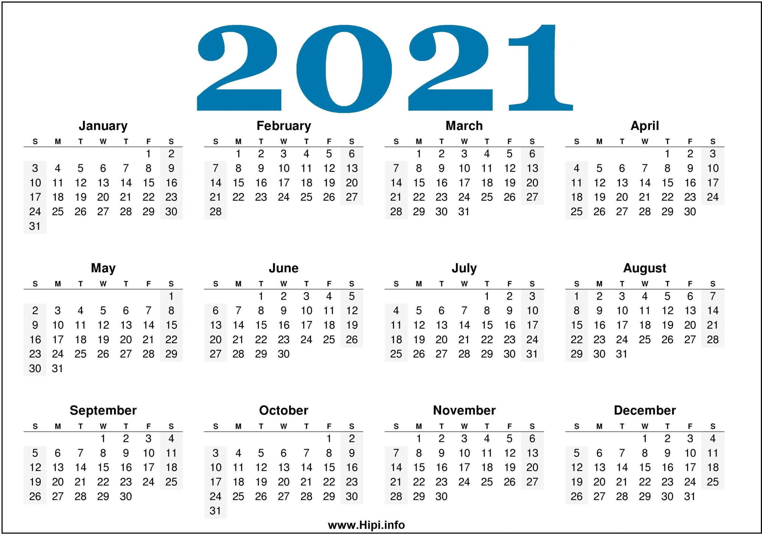 Free Printable 2021 Calendars Horizontal - Hipi