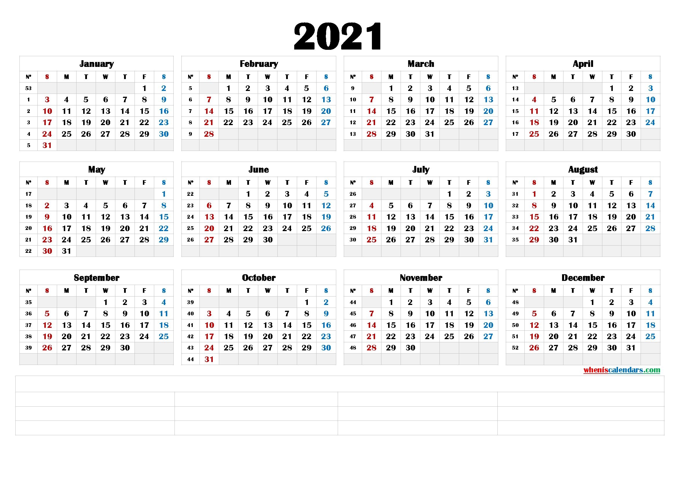 Free Printable 2021 Yearly Calendar (6 Templates) – Free