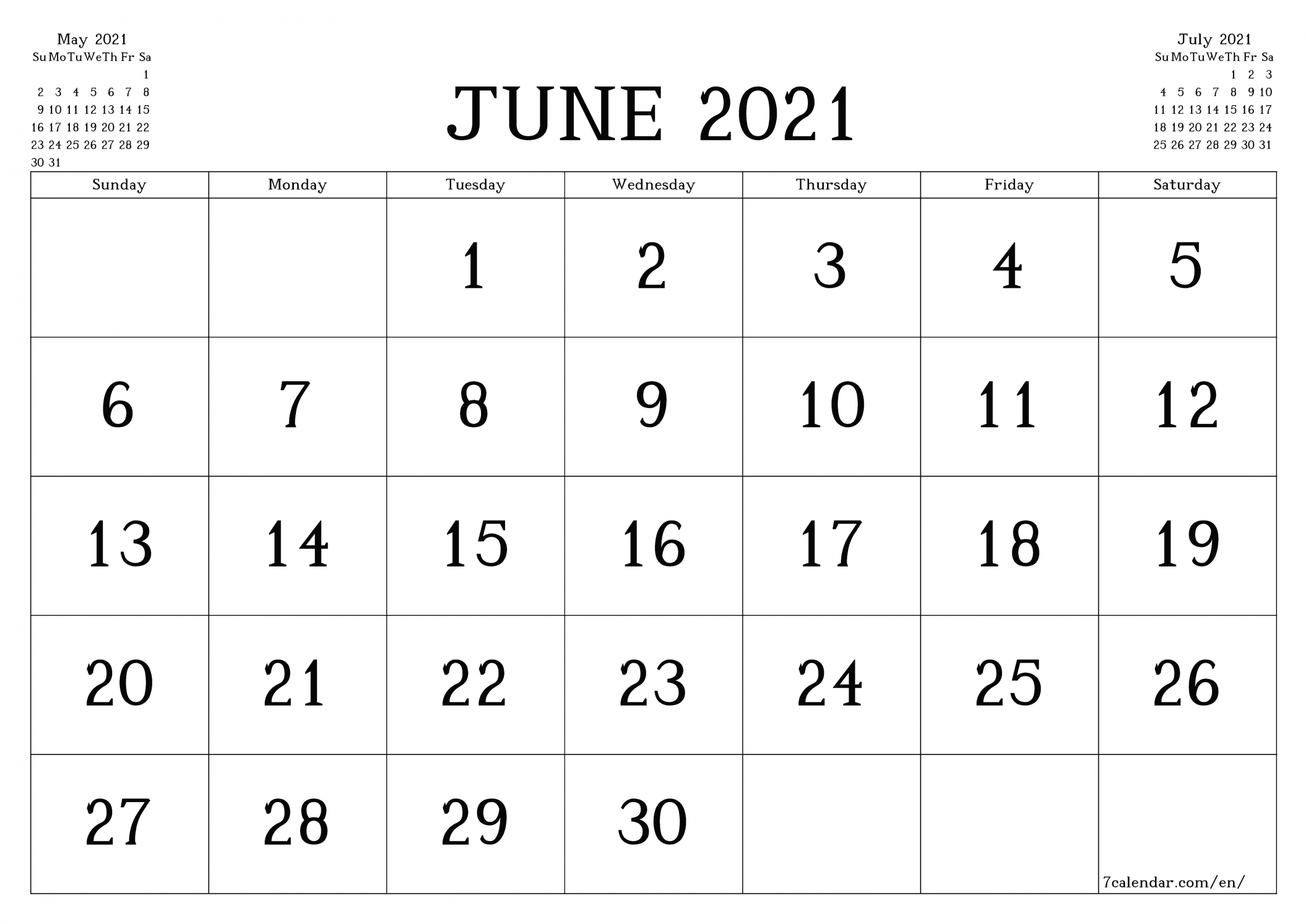 Free Printable Blank Monthly Calendar And Planner For June