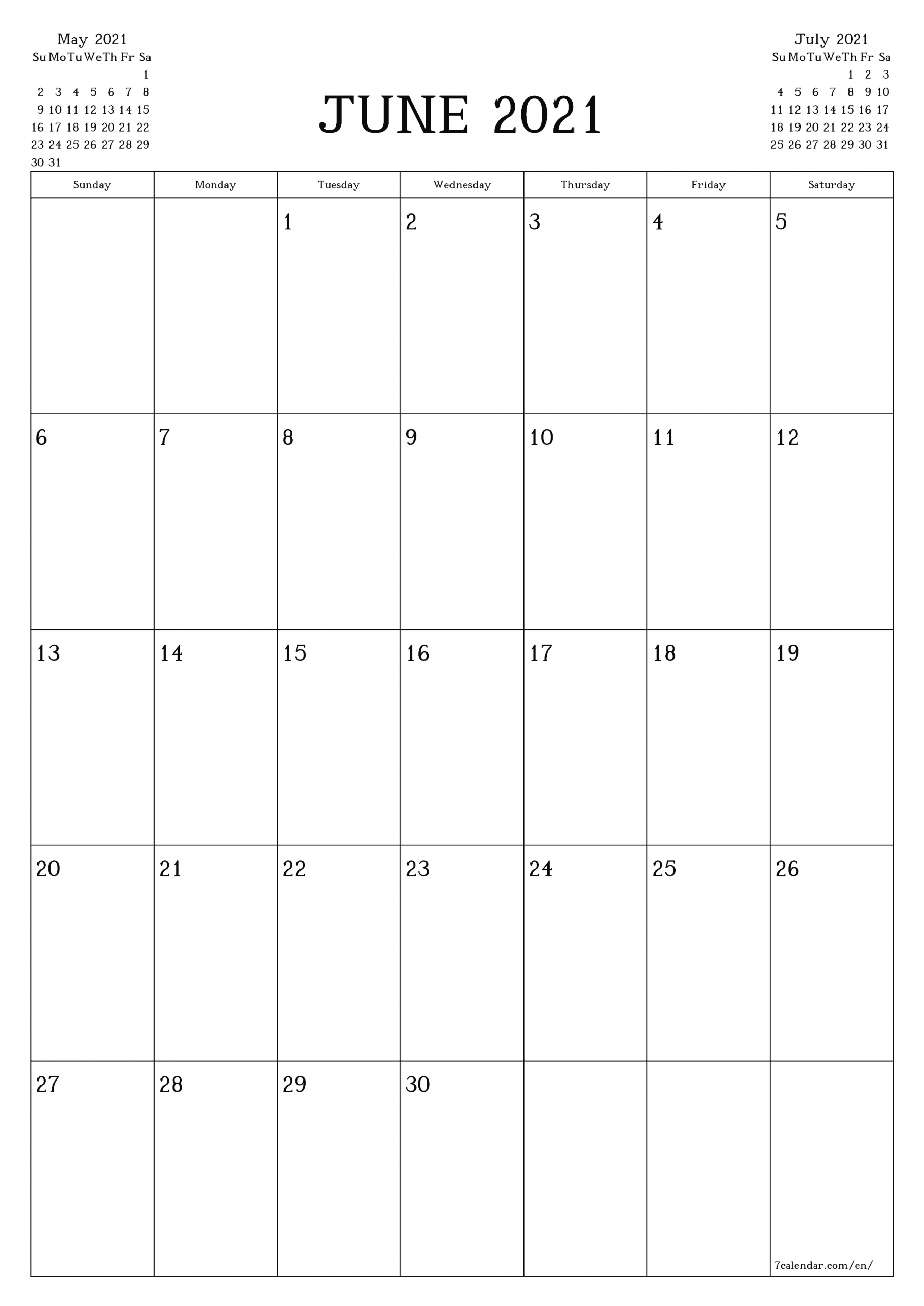 Free Printable Blank Monthly Calendar And Planner For June