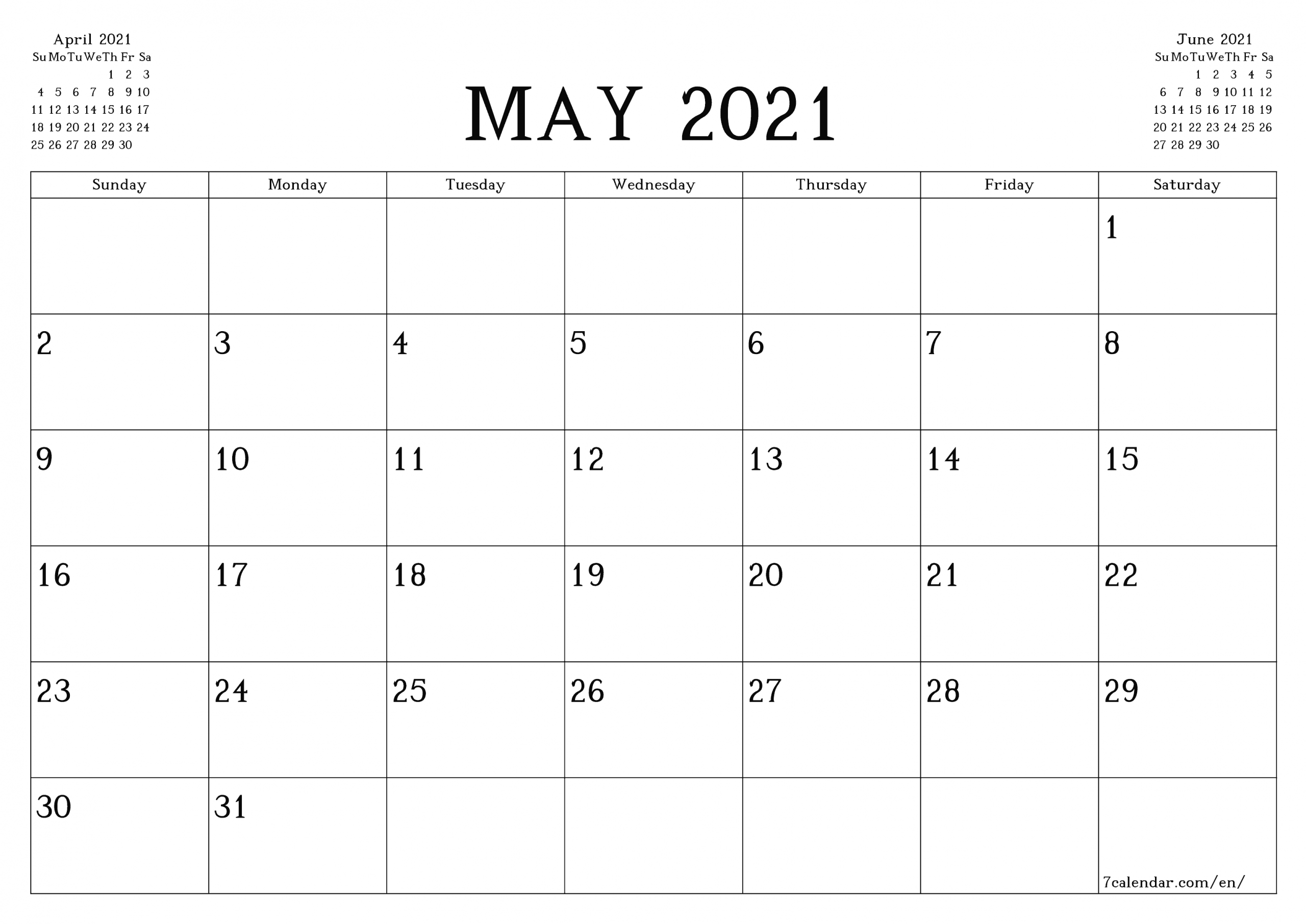 Free Printable Blank Monthly Calendar And Planner For May