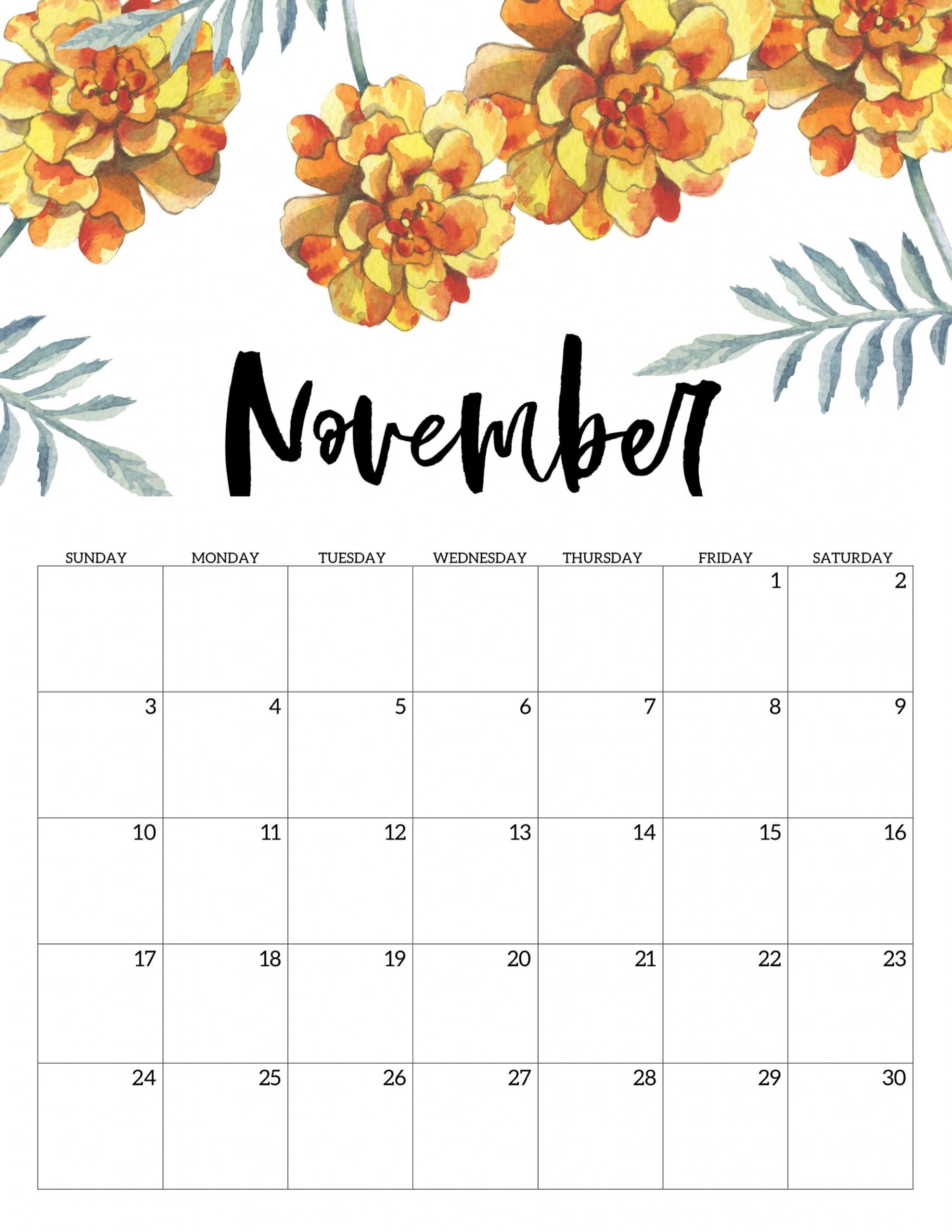 Free Printable Calendar 2019 - Floral | Paper Trail Design
