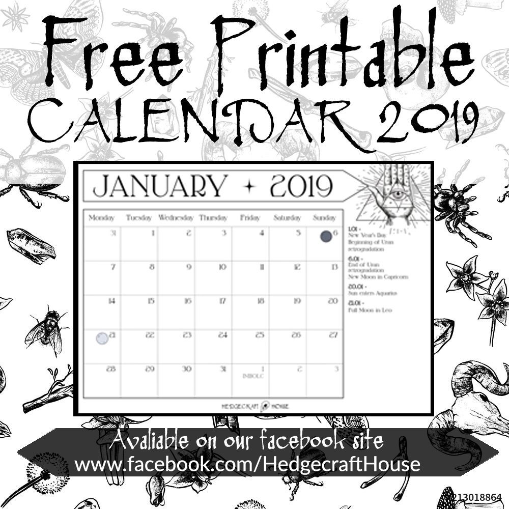 Free Printable Calendar 2019, Witchy Vibes, Free Magic