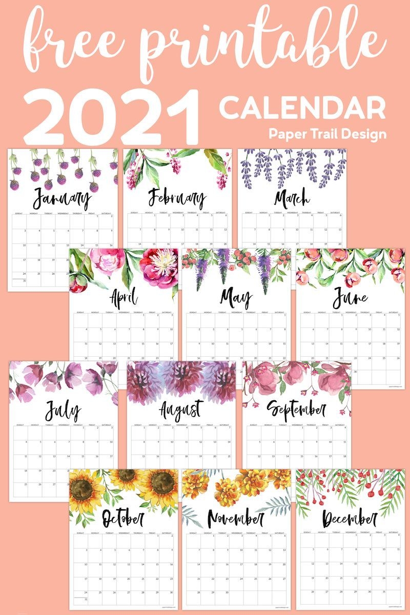 Free Printable Calendar 2021 - Floral | Paper Trail Design