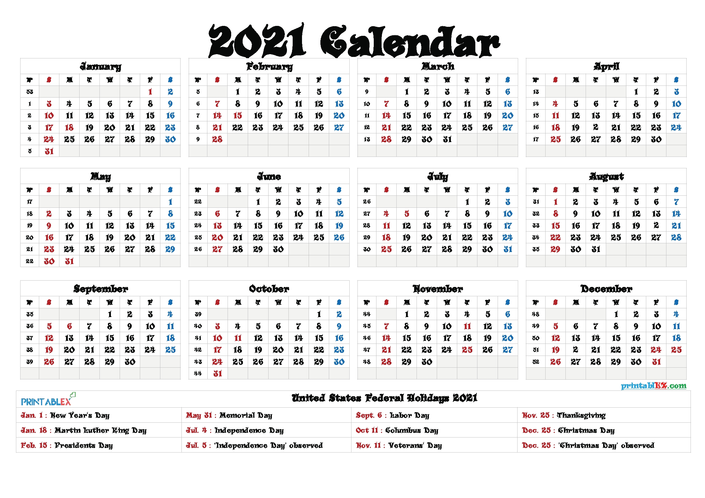 Free Printable Calendar 2021 – Free Printable 2020