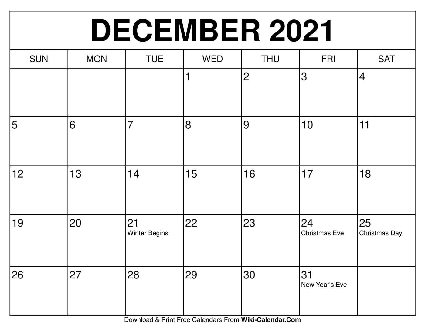 December 2021 Calendar Printable Free Customize and Print