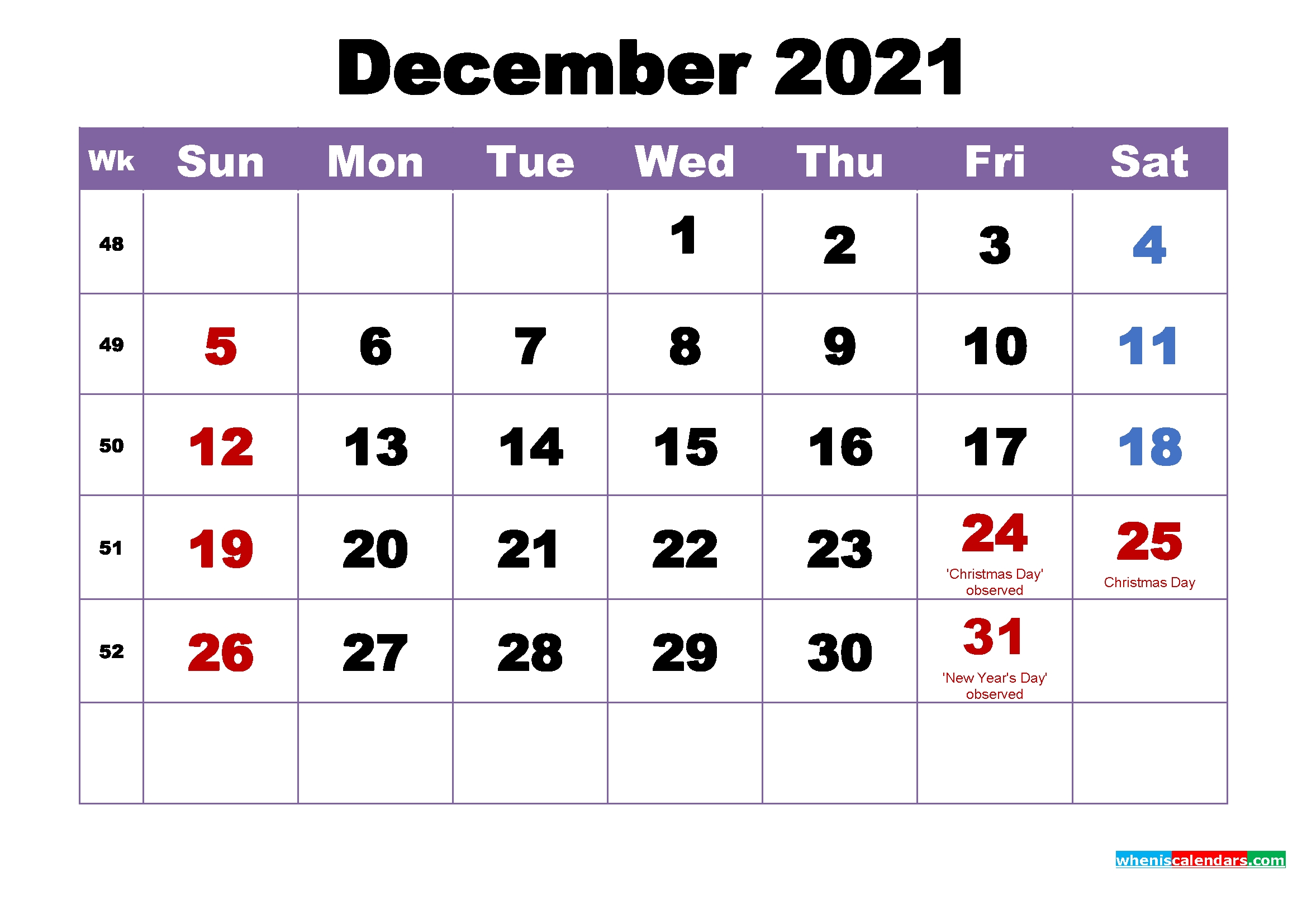 Free Printable December 2021 Calendar Wallpaper | Free
