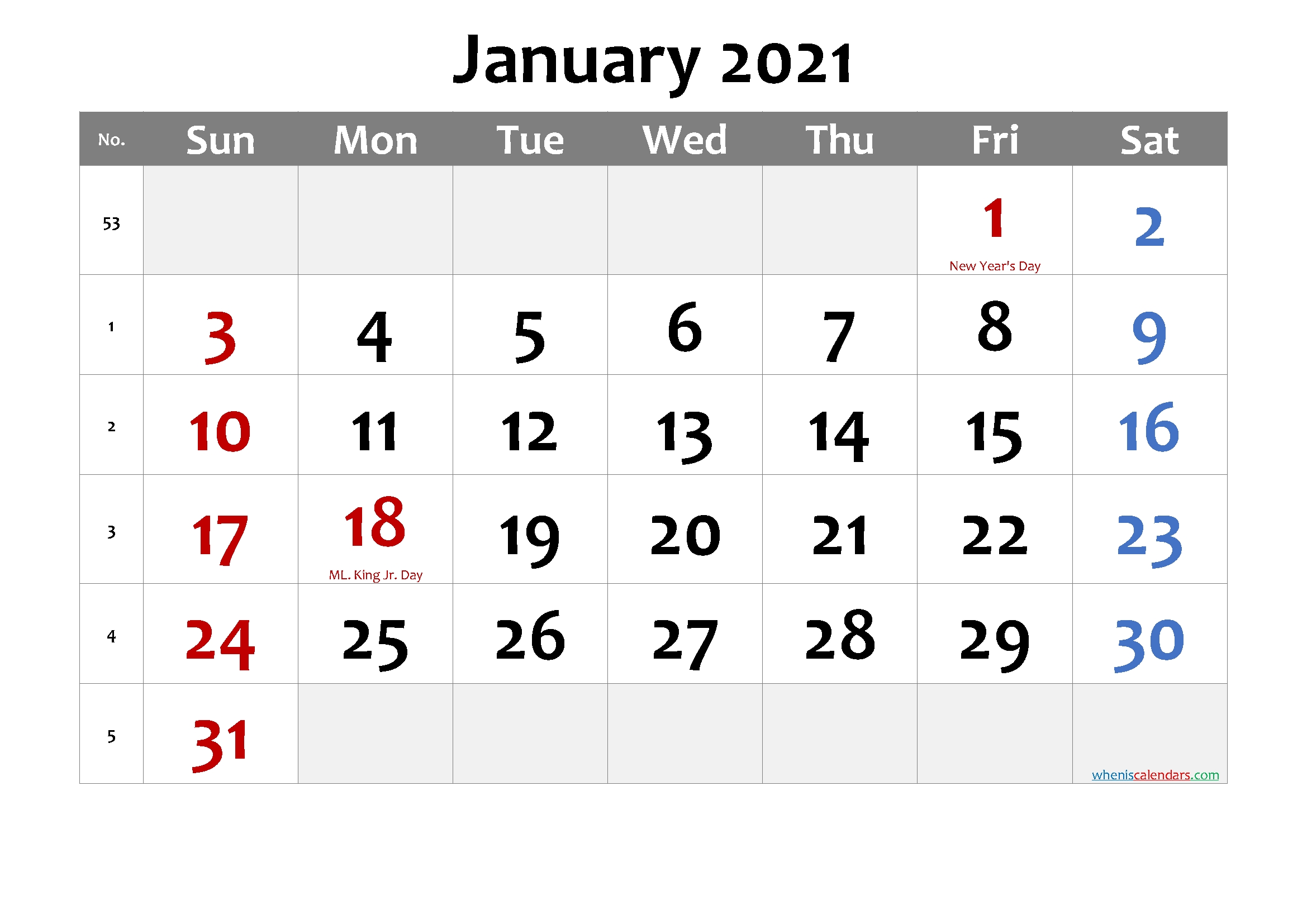 Free Printable January 2021 Calendar In 2020 | Printable