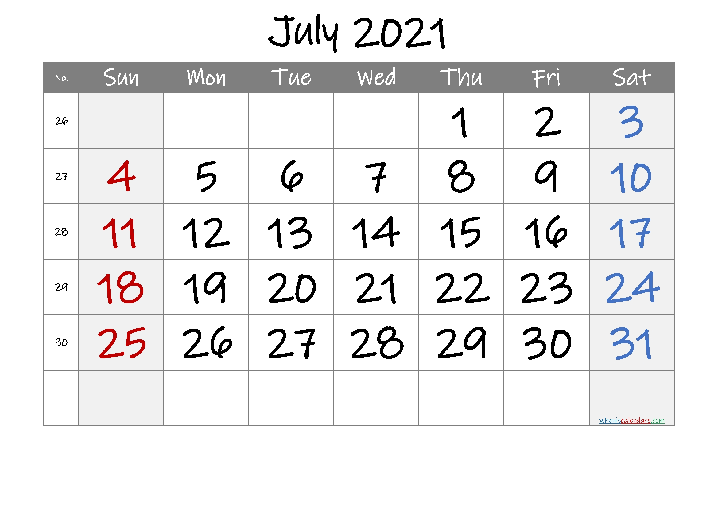 Free Printable July 2021 Calendar (Premium) In 2020