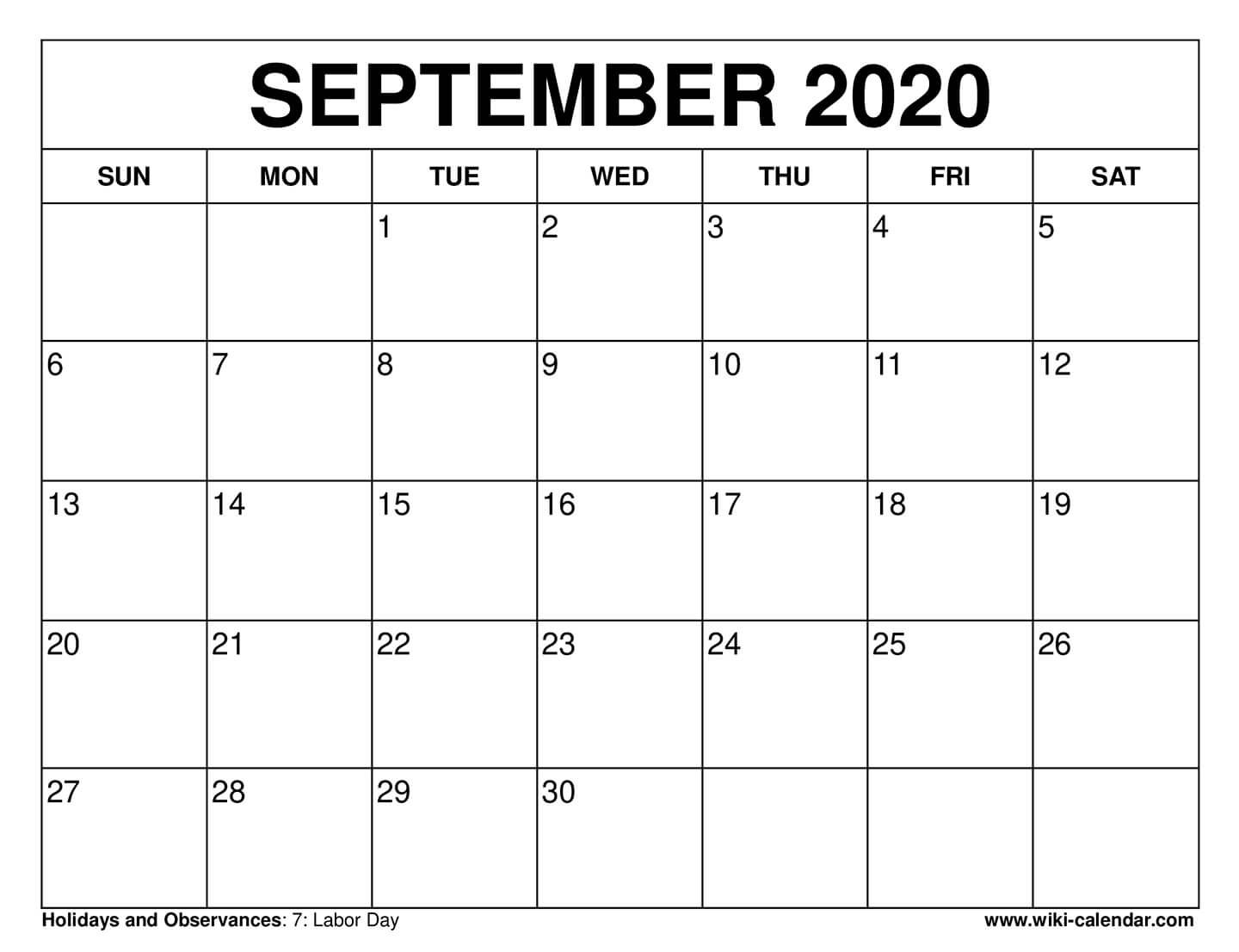 Free Printable September 2020 Calendars