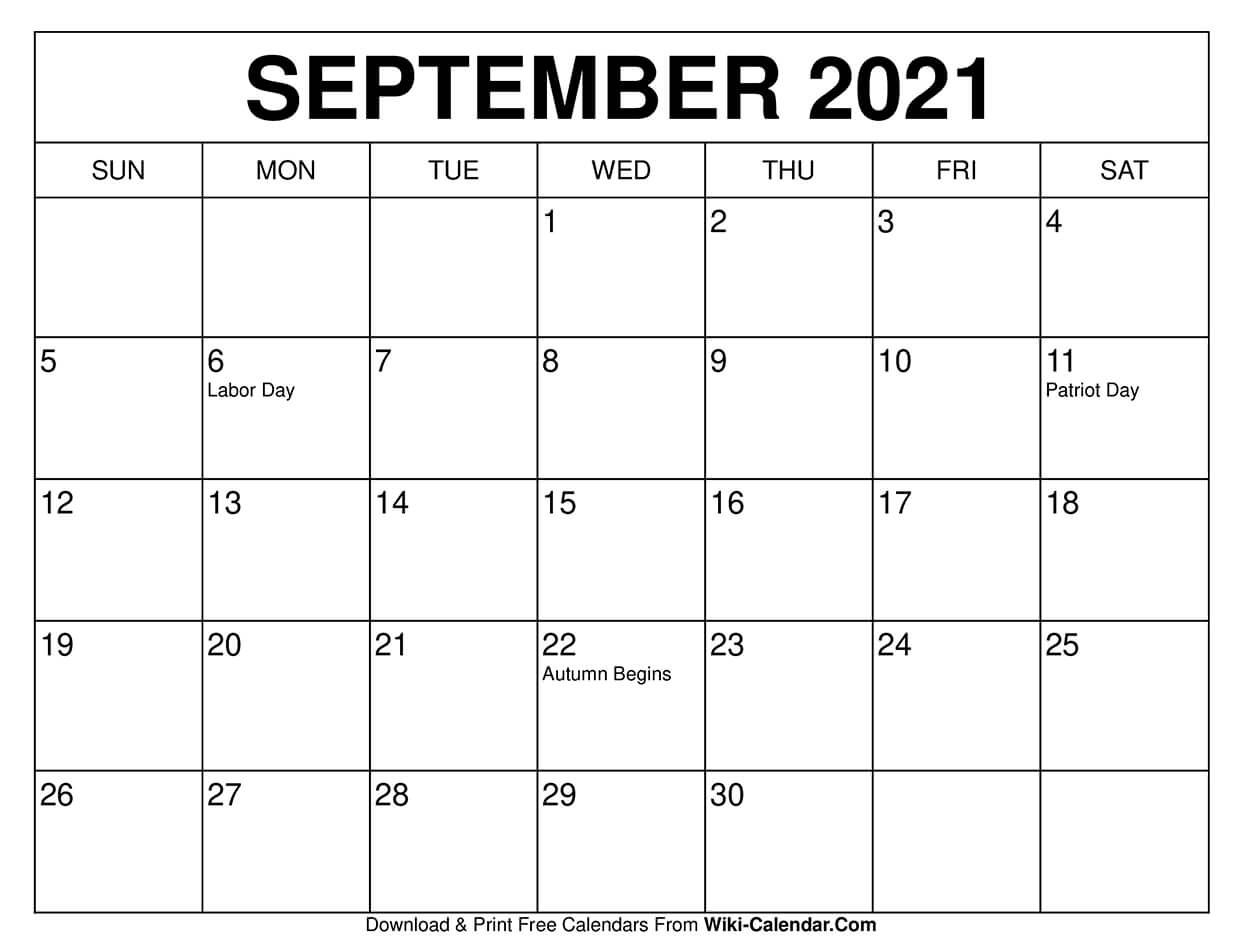 Free Printable September 2020 Calendars