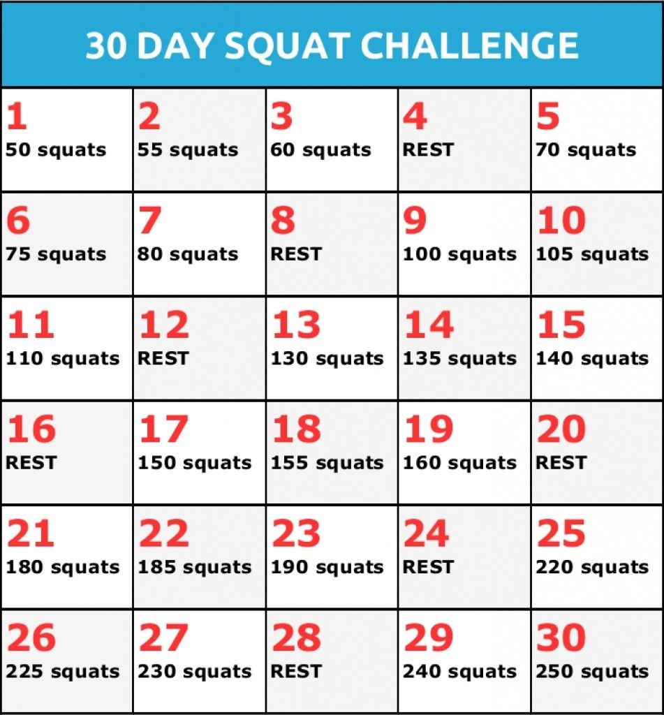 Fresh 30 Day Squat Challenge Calendar Printable | Free