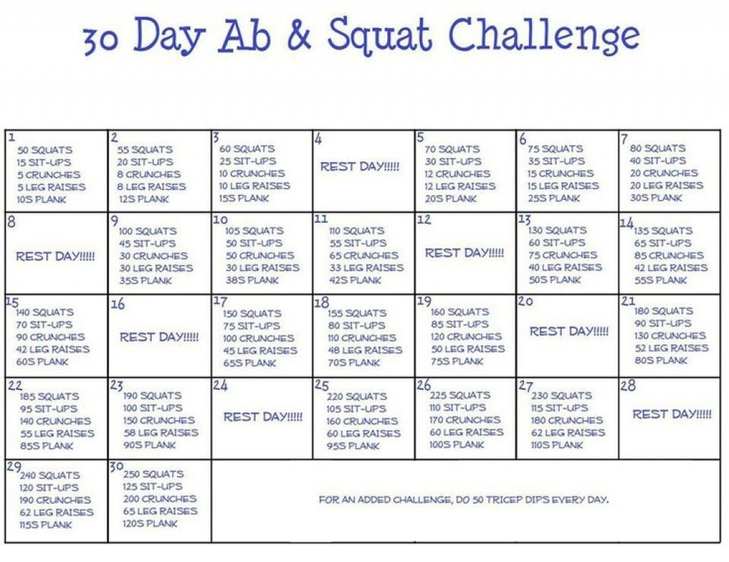 Fresh 30 Day Squat Challenge Calendar Printable | Free