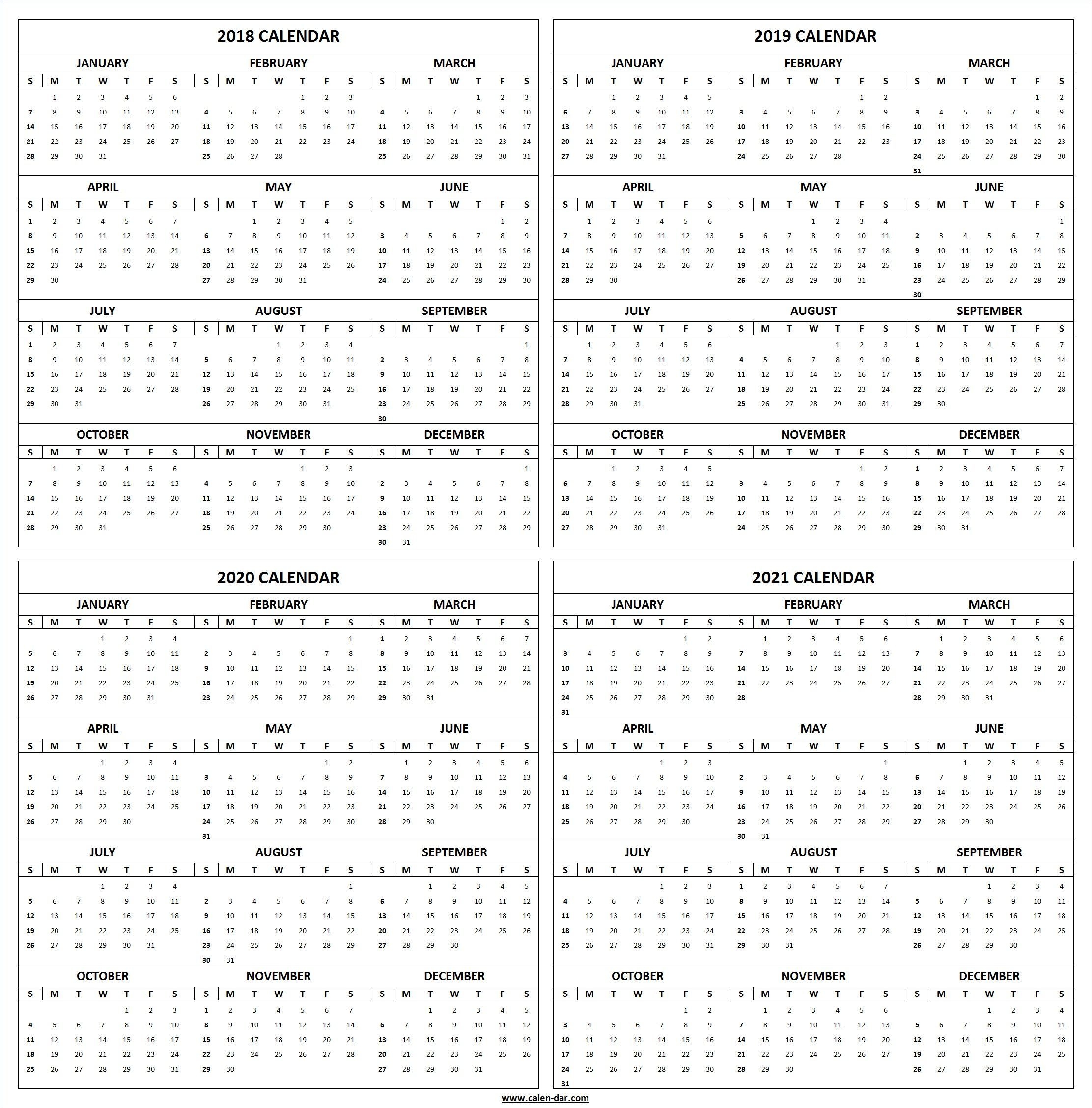 Get Free Blank Printable 2018 2019 2020 2021 Calendar