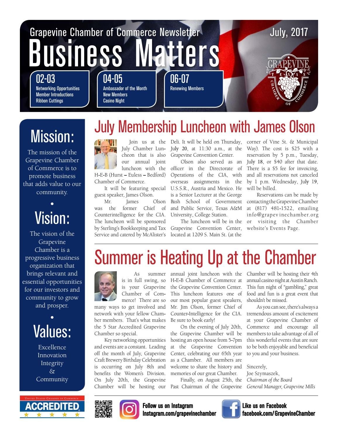 Grapevine Chamber Business Matters Newsletter July 2017 By