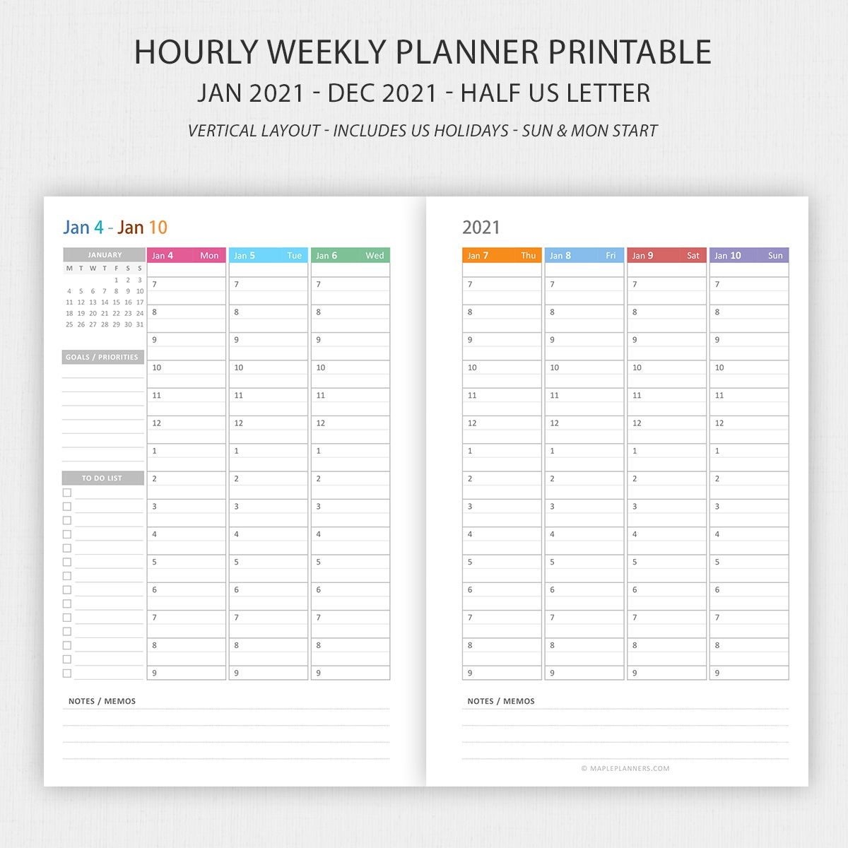 Half Letter Vertical Weekly Planner 2021 Printable