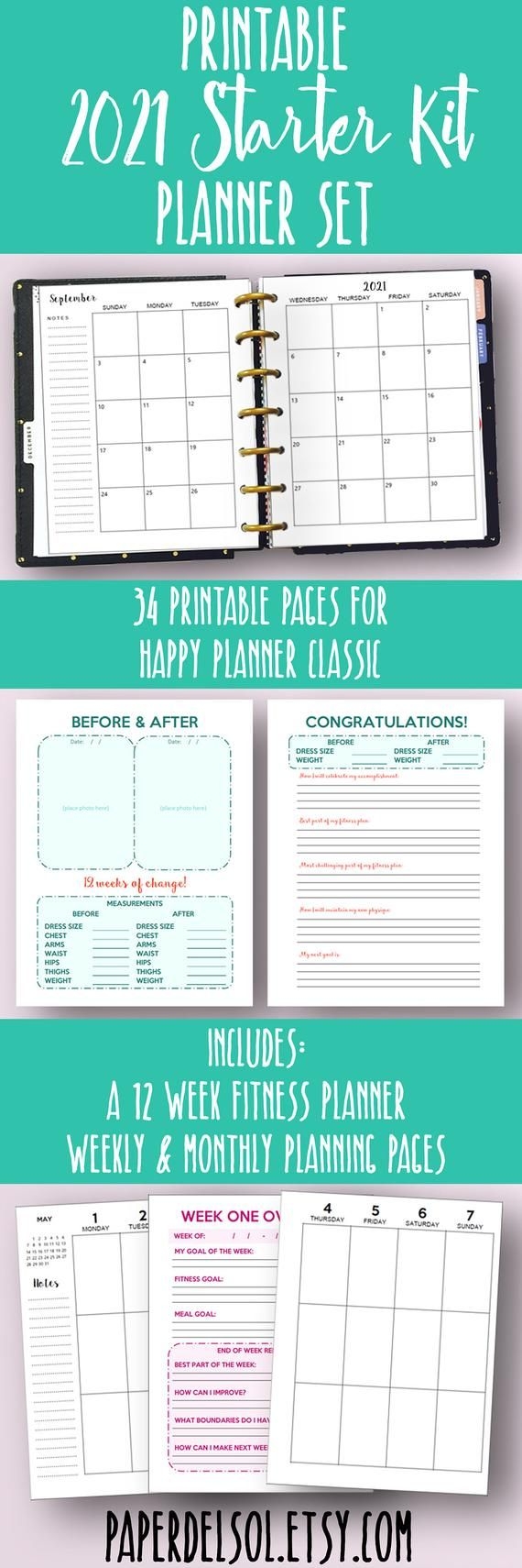 Happy Planner 2021, Weight Loss Fitness Planner Printable, 2021 Planner  Weekly Printable, Monthly Inserts 2021 Planner Kit, Instant Download